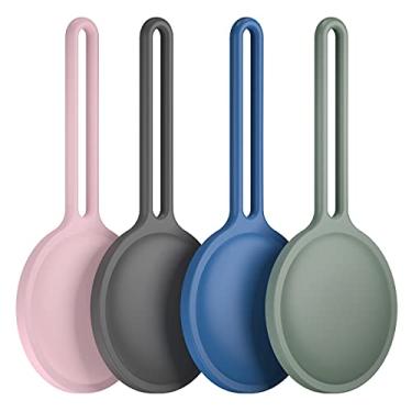 Imagem de Pacote com 4 capas de silicone macio BAZO compatível com AirTag, anexar a chaves, mochilas, bolsas de forro, cães, gatos, capa protetora GPS (cinza + rosa + azul + verde)