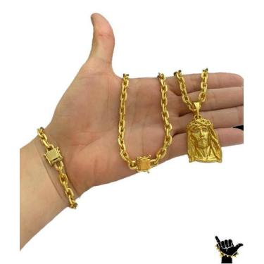 Imagem de Corrente Cadeado 6mm + Pulseira + Pingente - Banhado a Ouro - ToJoia18