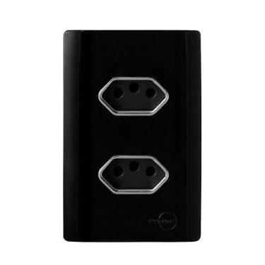 Imagem de Cj Tomada Dupla 10A 4X2 - Novara Preto Brilhante Cromado - Dicompel No