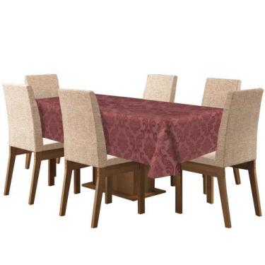 Imagem de Toalha Mesa 6 Lugares Tecido Jacquard Retangular - Vinho - Campari