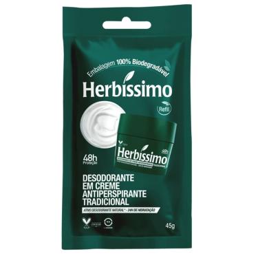 Imagem de Refil Desodorante Creme Antitranspirante Tradicional Herbissimo 45G
