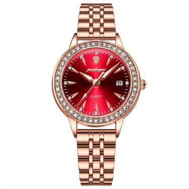Imagem de Relógio De Quartzo Elegante Para Mulheres Luxo Com Strass Pulseira De Aço Inoxidável Ro...