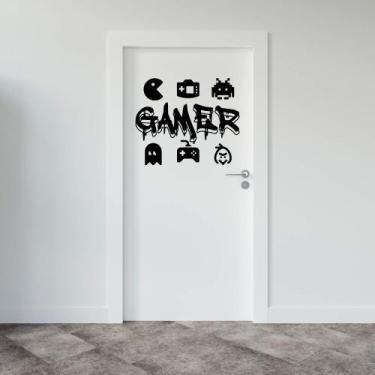 Imagem de Adesivo Porta Gamer Grafite Elementos Vídeo Game Internet Quarto Adole