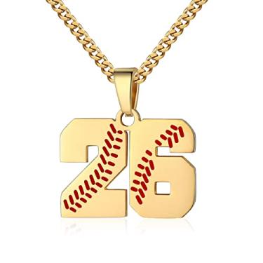 Imagem de Colar com número de beisebol para meninos 00-99 Atletas Jersey Número colar de aço inoxidável corrente banhada a ouro 55,88 cm pingente de beisebol personalizado presente de beisebol para homens e mulheres meninas, Aço inoxidável, não sabe