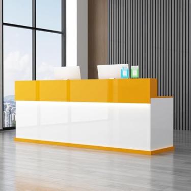 Imagem de Mesa de recepção com balcão, recepção frontal grande, balcão de recepção de escritório com gavetas bloqueáveis, mesa de balcão de caixa de varejo em pé, branca 2,55 x 59,9 x 99,8 cm