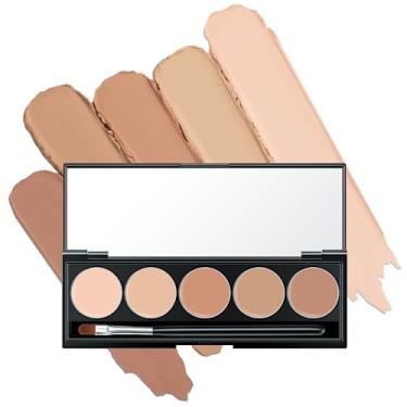 Imagem de Falocutus Paleta de Corretivo Multiuso 5 Em 1, Paleta de Contorno À Prova D'Água E de Longa Duração, Kit Profissional de Corretivo Cremoso para Mulheres, Fácil de Criar Cobertura Total E Acabamento Na