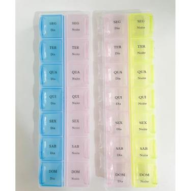Imagem de Kit Dois Porta Comprimidos Organizador Semanal 2x Ao Dia Caixa Plástica Colorida Medicamentos Remédios Suplementos Vitaminas Com Divisórias Manhã E Noite Dose Diária