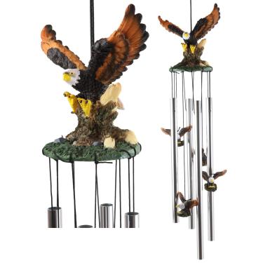 Imagem de Ebros - Águia Americana Colorida Bald Espalhando Suas Asas Ressonante Relaxante Vento Chime Pátio Decoração Jardim Pássaros Selvagens de Águias de Rapina Escultura de Resina com Hastes de Alumínio