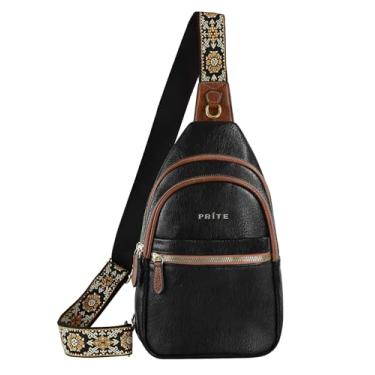 Imagem de Prite Bolsa tiracolo de couro feminina - Pochete de viagem, Preto, Medium, Clássico