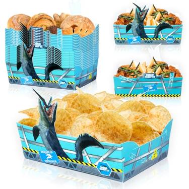 Imagem de GLURUITE 24 peças de suprimentos de festa de dinossauro mosassauro, decorações de festa com tema mosassauro, pratos de festa de dinossauro, lembrancinhas de festa, bandejas de papel de