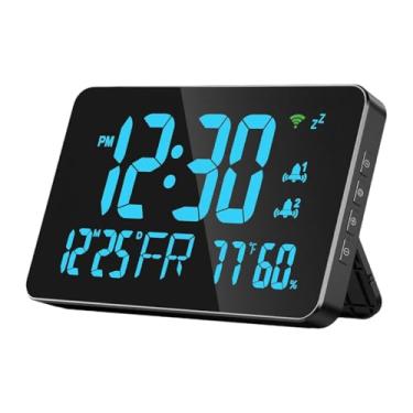 Imagem de Wswqop Relógio Digital Grande Display Elétrico Relógio de Mesa Umidade Durante a Semana Decoração Da Parede com Data Led Relógio de Parede para Cozinha Sala, Azul