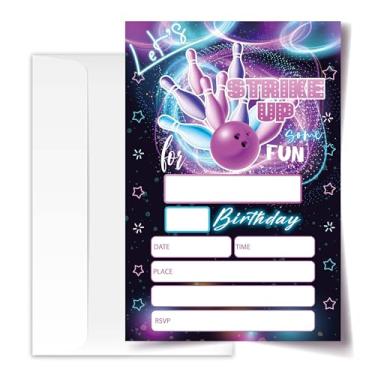 Imagem de ANYEMW Cartões de convite de aniversário de boliche com envelopes pacote de 20 (10 x 15 cm), convites de festa para meninos, meninas, crianças, adolescentes, decoração e suprimentos de lembrancinhas