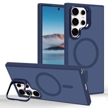 Imagem de Tcaraersing Capa ultra magnética para Samsung Galaxy S24 com suporte [compatível com MagSafe] Suporte de anel de câmera embutido Stash Kickstand Slim Matte Anti-impressão digital, azul translúcido