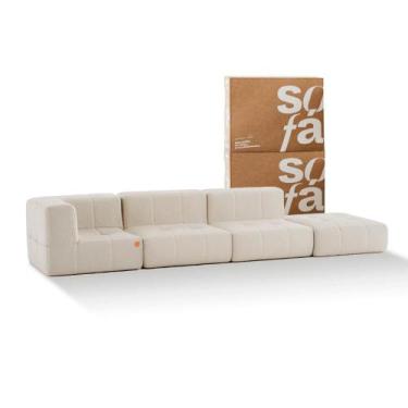 Imagem de Sofá 3 lugares Modular com Apoio Puff  Sofá na Caixa em Boucle com 4 M