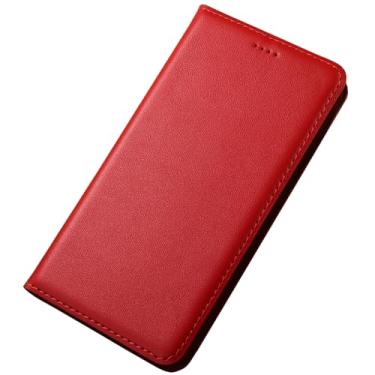 Imagem de HAO RIYLN Capa carteira para Samsung Galaxy S25 Ultra/S25 Plus/S25, capa flip à prova de choque com slot para cartão e suporte, capa de negócios de couro legítimo, vermelha, S25 Ultra