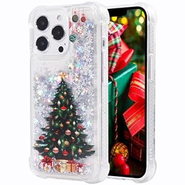 Imagem de FLOCUTE Capa de Natal com glitter compatível com iPhone 13 Pro Max, árvore de Natal, borracha TPU transparente, macia, amortecedora, feminina, bonita, líquida, para iPhone 13 Pro Max (árvore de Natal)