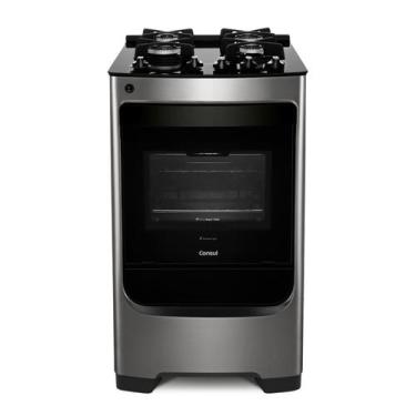 Imagem de Fogão Consul 4 bocas cor Inox com mesa de vidro e grade de ferro fundi