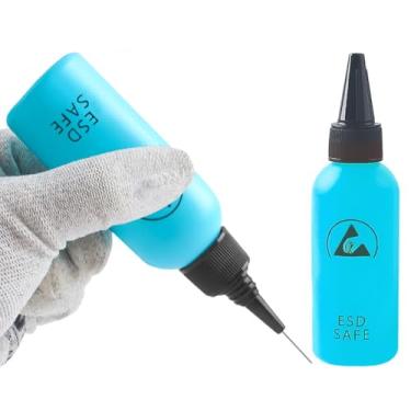 Imagem de Garrafa de plástico de 60 ml, com ponta de agulha de precisão, frasco antiestático de solvente com 1 dispensador de agulha para carregar colas, adesivos, líquidos, fluxo de solda, garrafa de mão,