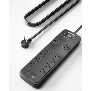 Imagem de PLUGTUL Protetor De Surtos De Energia De 15 Pés, Protetor De Surtos Com 10 Tomadas - Design Espaçoso Para Plugues Grandes, Plugue Plano, Carregamento Usb C De 20 W Para Casa, Escritório, Listado Pel