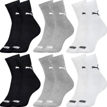 Imagem de Kit com 6 Pares de Meias Puma Modelo Cano Médio Lisa Básica Esportiva 