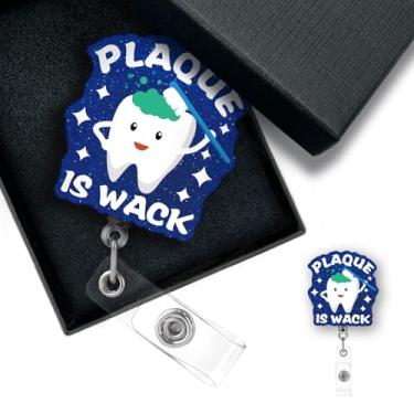 Imagem de Plaque is wack Black Funny ID Card Badge Holder Dental Nurse Doctor Badge Reel retrátil com clipe jacaré, para dentistas dentistas, ortodontista, higienista dental, enfermeira, XZJ024