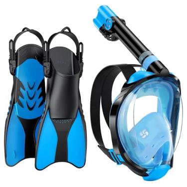 Imagem de W WSTOO Conjunto De Máscara E Barbatanas De Mergulho Com Snorkel, Equipamento De Mergulho Com Snorkel Para Adultos, Máscara De Mergulho Com Snorkel De Rosto Inteiro E Nadadeiras Ajustáveis, Sistema