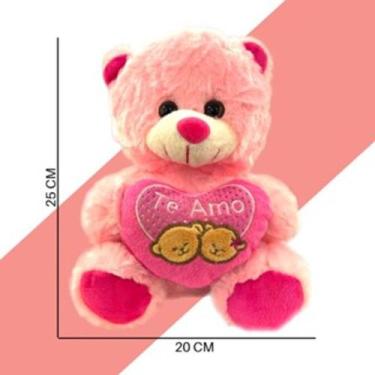 Imagem de Urso pelúcia 25cm com Coração Selo Inmetro presente - Toy king, Rosa