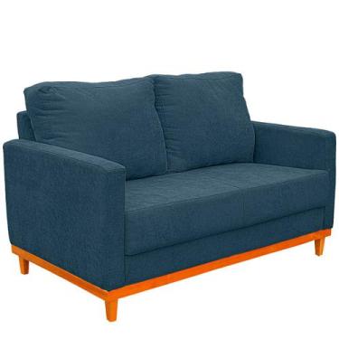 Imagem de Sofá Berlin 03 Lugares Base Madeira Linho - Fina Mobília, Azul petróle