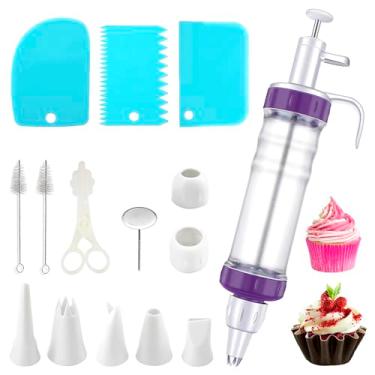 Imagem de Conjunto de pistola de decoração de gelo, conjunto de seringas para decoração de sobremesa, injetor de enchimento de cobertura de cupcake com 7 bocais de cobertura, 3 raspadores de creme, 2 pincéis, 1