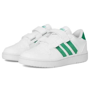 Imagem de adidas Tênis de basquete unissex infantil Break Start com renda elástica (criança pequena), Branco/Verde/Branco, 15
