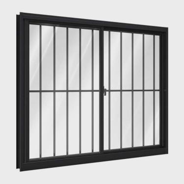 Imagem de Janela de Alumínio de Correr Lateral Com Grade 2 Folhas Móveis 100x150cm Riobras