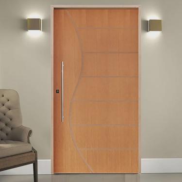 Imagem de Kit Porta de Madeira Pivotante 210x120cm Batente 14cm Fechadura 803 Rolete Externa Beli...