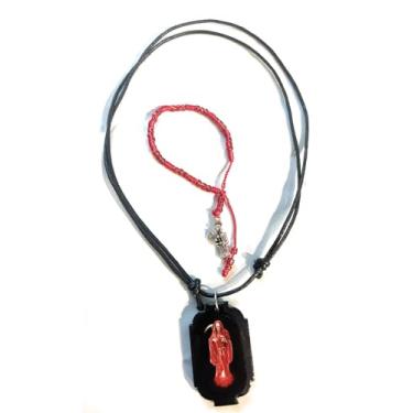 Imagem de Escapulário Santa Muerte e pulseira combinando., One Size adjustable, Vidro acrílico, Sem Pedra Preciosa