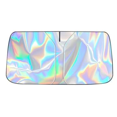 Imagem de YYTQP Para-brisa de carro para-sol com bolsa de armazenamento, dobrável a laser titânio prata protetor de janela frontal bloqueador de tela protetor de tela, mantém o interior fresco, ajuste universal