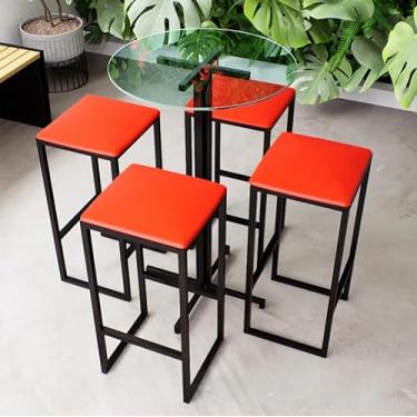 Imagem de Conjunto Mesa Alta Bar Bistrô Redonda Vidro 4 Bancos Estofado Industrial Black (Vermelho)