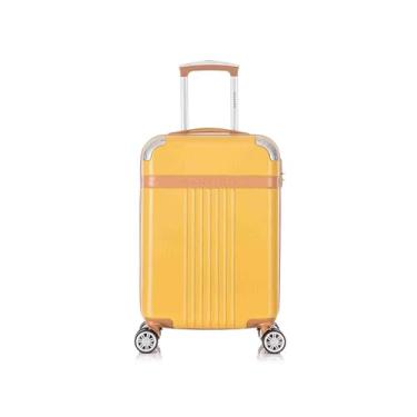 Imagem de Mala de Viagem de Bordo Athena 10kg Rígida ABS Padrão ANAC com 4 Rodas duplas 360º e Trava de segredo numérico, divisória interna com zíper e elástico de fixação, Amarelo, Santino – ABGV182P20