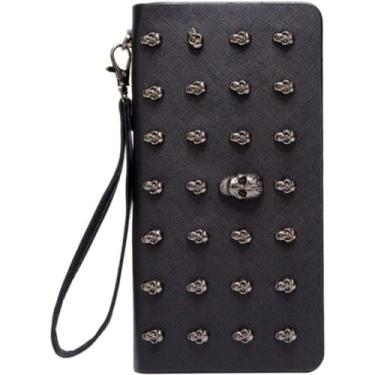 Imagem de Carteira esqueleto com Wristelt Punk PU couro cravejado cravejado bolsas zíper gótico moeda bolsa para mulheres armazenamento verão data trabalho Halloween suprimentos preto novidade brinquedos, Preto