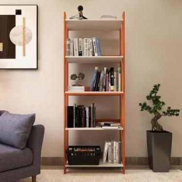 Imagem de Estante Livreiro Multiuso Movlar 5 Prateleiras 0703, Nature/Branco