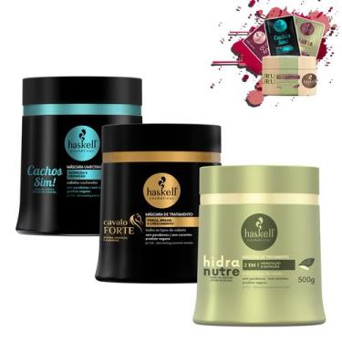 Imagem de Kit Haskell Mascaras Hidranutre Cachos Sim Cavalo Forte 500g