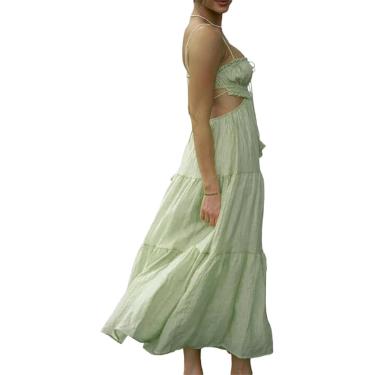 Imagem de Vestidos de corpo para mulheres sexy mulheres sexy de baixo corte vestido de pulseira de espaguete y2k bodycon vestido longo maxi maxi vestido em camadas, verde, s