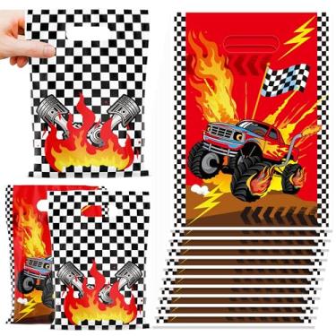 Imagem de GLURUITE Sacos de presente de caminhão monstro, 50 peças, sacos de plástico para presente de carro monstro, suprimentos de festa, decoração de festa de aniversário de monstro