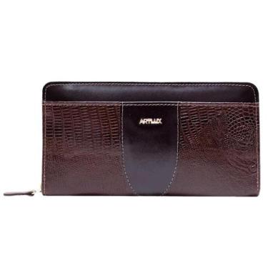 Imagem de Carteira com Zíper Feminina em Couro Artlux 351, Cafe