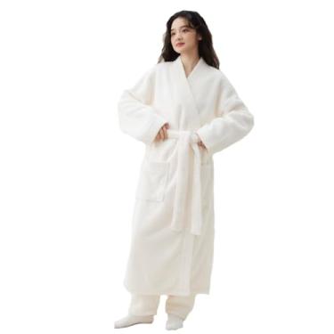Imagem de LVTFCO Roupão de banho quimono feminino coral de veludo espesso pijama longo parágrafo conjunto de veludo grão de arroz branco G