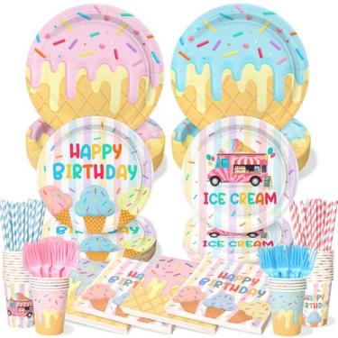 Imagem de Conjunto de talheres de festa Kinovo Ice Cream Theme 300 unidades para