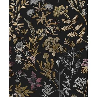 Imagem de Papel de parede de folha floral escuro descasque e cole 44,5 cm x 299,7 cm Papel de parede floral vintage autoadesivo removível moderno Boho para paredes, gavetas, armário de banheiro