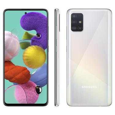 Imagem de Smartphone Samsung Galaxy A51 Branco 128GB, Tela Infinita de 6.5", Câmera Traseira Quádrupla, Leitor Digital na Tela, Android e Processador Octa-Core