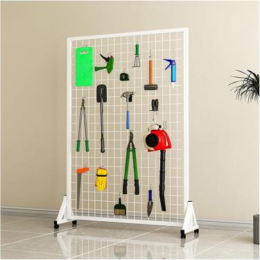 Imagem de Painéis De Parede De Grade Autônoma Grade De Arame Em Pé, Rack De Exibição Móvel, Divisor De Tela De Privacidade, Rack De Exibição De Varejo De Show De Artesanato, White, 18.5x39.4in