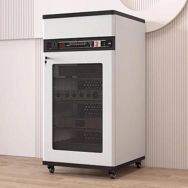 Imagem de Suporte De Áudio Ajustável Hifi Com Prateleiras & Gavetas, Suporte De Mídia Móvel Av Torre Pode Dissipação Rápida De Calor, Organizador De Componentes De Vídeo De Estúdio, White, M