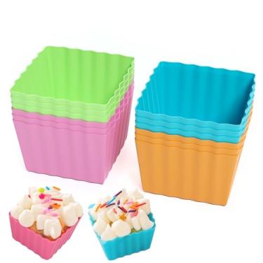 Imagem de Mini suportes de bolo de silicone Bakerpan, xícaras de assar, quadrados de 3,8 cm, pacote com 12