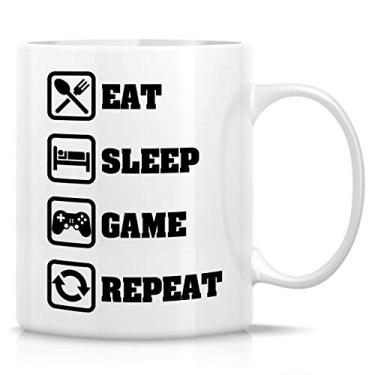 Imagem de Retreez Caneca engraçada - Eat Sleep Game Repeat Computer Video Games Gamer 325 ml Canecas de café de cerâmica - Presentes de aniversário engraçados, sarcásticos e inspiradores para ele, amigo, irmão,